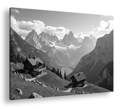 deyoli Alpenhütten auf grünen Wiesen vor atemberaubender Bergkulisse am See Format: 120x80cm Effekt:Schwarz&Weiß XXL Kunstdruck Motiv auf Holzrahmen/Leinwandbild/Wandbild/Wohnzimmer Dekoration deyoli Alpenhütten auf grünen Wiesen vor atemberaubender Bergkulisse am See Format: 120x80cm Effekt:Schwarz&Weiß XXL Kunstdruck Motiv auf Holzrahmen/Leinwandbild/Wandbild/Wohnzimmer Dekoration von deyoli