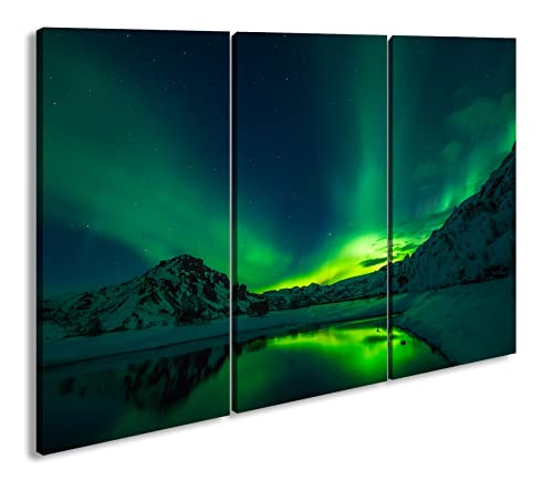 deyoli Aurora Borealis Format: 3-teilig 120x80 als Leinwand, Motiv fertig gerahmt auf Echtholzrahmen, Hochwertiger Digitaldruck mit Rahmen, Kein Poster oder Plakat von deyoli