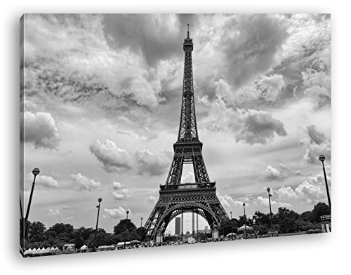 deyoli Berühmter Eiffelturm in Paris Effekt: Schwarz/Weiß Format: 60x40 als Leinwandbild, Motiv fertig gerahmt auf Echtholzrahmen, Hochwertiger Digitaldruck mit Rahmen, Kein Poster oder Plakat von deyoli