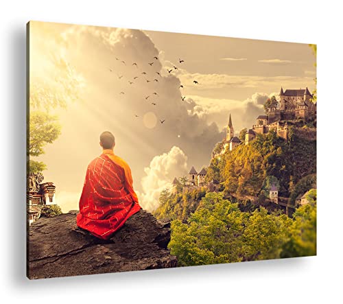 deyoli Buddhistischer Mönch Format: 100x70 als Leinwandbild, Motiv fertig gerahmt auf Echtholzrahmen, Hochwertiger Digitaldruck mit Rahmen, Kein Poster oder Plakat von deyoli