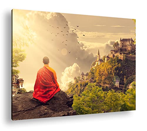 deyoli Buddhistischer Mönch Format:90x60 cm als Leinwandbild, Motiv fertig gerahmt auf Echtholzrahmen, Hochwertiger Digitaldruck mit Rahmen von deyoli