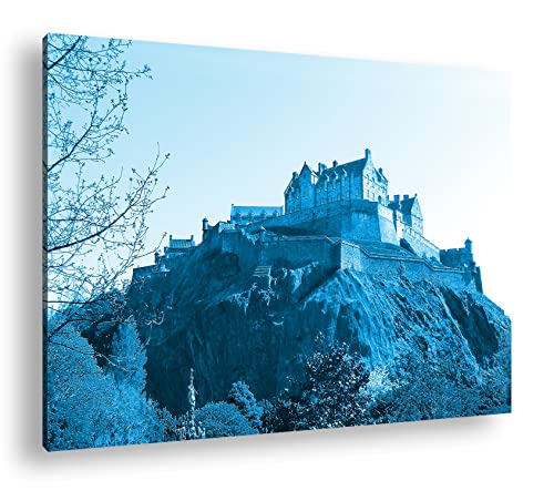 deyoli Burg in Edinburgh Schottland Format 80x60 Effekt: Monocrome Blau als Leinwandbild, Motiv fertig gerahmt auf Echtholzrahmen, Hochwertiger Digitaldruck mit Rahmen von deyoli