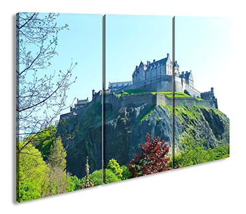 deyoli Burg in Edinburgh Schottland Format: 3-teilig 120x80 als Leinwandbild, Motiv fertig gerahmt auf Echtholzrahmen, Hochwertiger Digitaldruck mit Rahmen, Kein Poster oder Plakat von deyoli