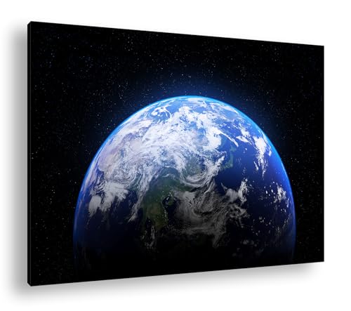 Planet Erde Format: 80x60 cm als Leinwandbild, Motiv fertig gerahmt auf Echtholzrahmen, Hochwertiger Digitaldruck mit Rahmen von deyoli