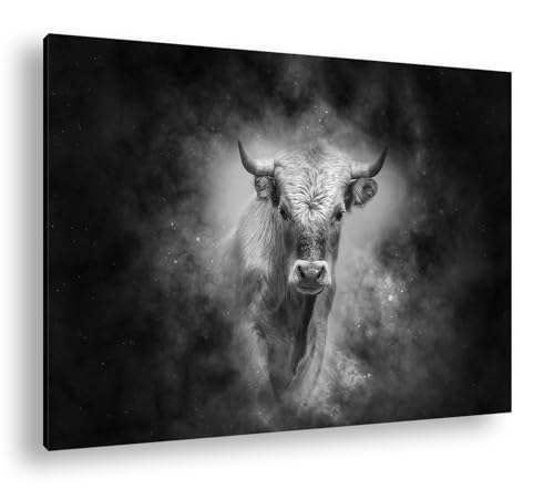 deyoli Dark Sternzeichen Stier Effekt: Schwarz/Weiß Format: 80x60 als Leinwandbild, Motiv fertig gerahmt auf Echtholzrahmen, Hochwertiger Digitaldruck mit Rahmen, Kein Poster oder Plakat von deyoli