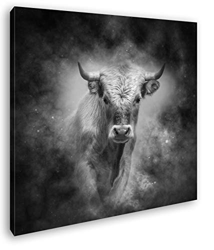 deyoli Dark Sternzeichen Stier Format: 70x70 Effekt: Schwarz&Weiß als Leinwandbild, Motiv fertig gerahmt auf Echtholzrahmen, Hochwertiger Digitaldruck mit Rahmen, Kein Poster oder Plakat von deyoli