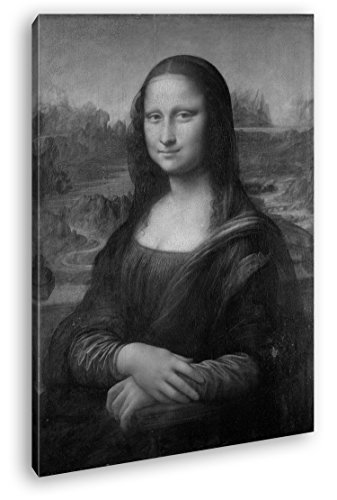 deyoli Die Mona Lisa von Leonardo Da Vinci Format: 80x60 Effekt: Schwarz/Weiß als Leinwand, Motiv fertig gerahmt auf Echtholzrahmen, Hochwertiger Digitaldruck mit Rahmen von deyoli