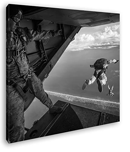 deyoli Fallschirmspringer in Aktion Format: 60x60 Effekt: Schwarz&Weiß als Leinwandbild, Motiv fertig gerahmt auf Echtholzrahmen, Hochwertiger Digitaldruck mit Rahmen, Kein Poster oder Plakat von deyoli