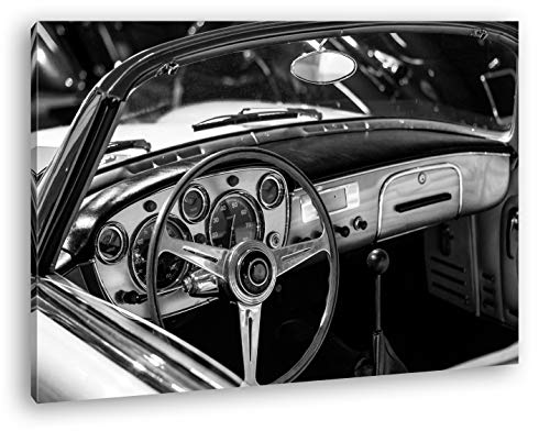 deyoli Glänzender Oldtimer Format: 120x80 Effekt: Schwarz&Weiß als Leinwand, Motiv fertig gerahmt auf Echtholzrahmen, Hochwertiger Digitaldruck mit Rahmen, Kein Poster oder Plakat von deyoli