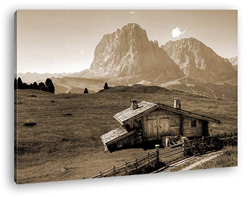 deyoli Holzhütte im Gebirge Format: 120x80 Effekt: Sepia als Leinwandbild, Motiv fertig gerahmt auf Echtholzrahmen, Hochwertiger Digitaldruck mit Rahmen, Kein Poster oder Plakat von deyoli