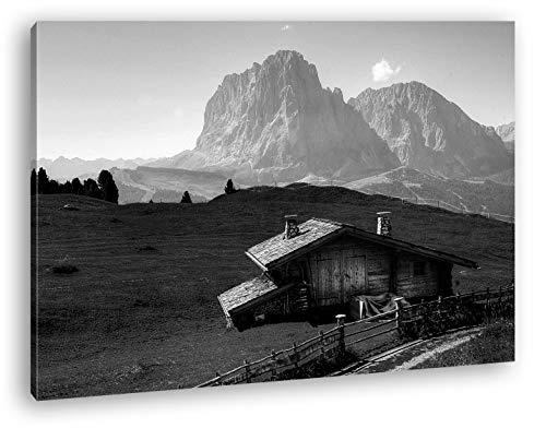 deyoli Holzhütte im Gebirge Format: 60x40 Effekt: Schwarz&Weiß als Leinwandbild, Motiv fertig gerahmt auf Echtholzrahmen, Hochwertiger Digitaldruck mit Rahmen, Kein Poster oder Plakat von deyoli