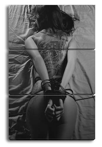 deyoli Leinwandbild Erotisch gefesselte Frau – Leidenschaft und Intensität Format: 120x80cm (3Teilig) Effekt:Schwarz&Weiß XXL Kunstdruck Bild auf Holzrahmen/Wandbild/Wohnzimmer Dekoration von deyoli