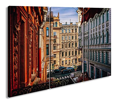 deyoli Leinwandbild Historischer Stadtteil St. Petersburg – Pracht der Geschichte Format: 120x80cm (3Teilig) XXL Kunstdruck Bild auf Holzrahmen/Wandbild/Wohnzimmer Dekoration von deyoli