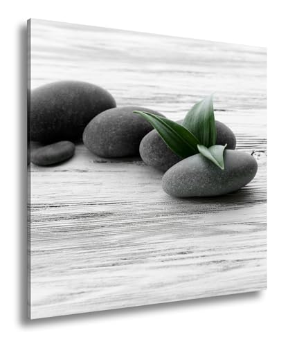 deyoli Leinwandbild Schwarze Steine, grünes Blatt – Ruhe auf weißem Holz. Format: 60x60cm XXL Kunstdruck Bild auf Keilrahmen/Wandbild/Wohnzimmer Dekoration deyoli Leinwandbild Schwarze Steine, grünes Blatt – Ruhe auf weißem Holz. Format: 60x60cm XXL Kunstdruck Bild auf Keilrahmen/Wandbild/Wohnzimmer Dekoration von deyoli
