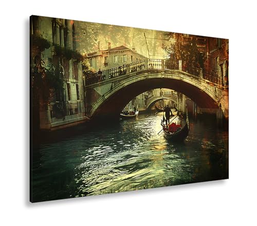 deyoli Leinwandbild Venedig im Zwielicht – Gondeln gleiten durch goldene Stille. Format: 120x80cm XXL Kunstdruck Bild auf Keilrahmen/Wandbild/Wohnzimmer Dekoration deyoli Leinwandbild Venedig im Zwielicht – Gondeln gleiten durch goldene Stille. Format: 120x80cm XXL Kunstdruck Bild auf Keilrahmen/Wandbild/Wohnzimmer Dekoration von deyoli
