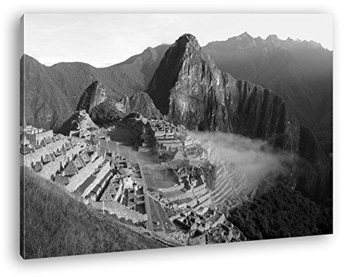 deyoli Machu Picchu Ruinenstadt in Peru Effekt: Schwarz/Weiß im Format: 80x60 als Leinwandbild, Motiv fertig gerahmt auf Echtholzrahmen, Hochwertiger Digitaldruck mit Rahmen von deyoli