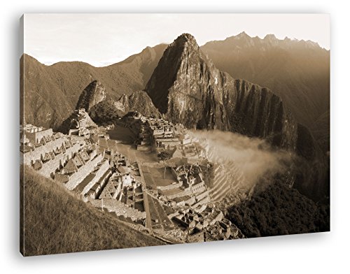 deyoli Machu Picchu Ruinenstadt in Peru Format: 100x70 Effekt: Sepia als Leinwandbild, Motiv fertig gerahmt auf Echtholzrahmen, Hochwertiger Digitaldruck mit Rahmen, Kein Poster oder Plakat von deyoli