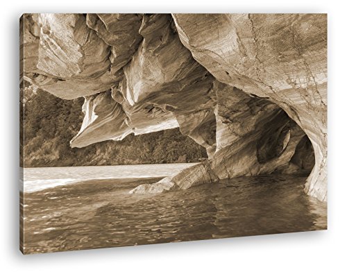 deyoli Marmorhöhle am Strand Format: 120x80 Effekt: Sepia als Leinwandbild, Motiv fertig gerahmt auf Echtholzrahmen, Hochwertiger Digitaldruck mit Rahmen, Kein Poster oder Plakat von deyoli