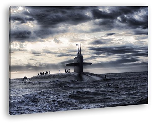 deyoli Militär U Boot auf offener See Format: 60x40 als Leinwandbild, Motiv fertig gerahmt auf Echtholzrahmen, Hochwertiger Digitaldruck mit Rahmen, Kein Poster oder Plakat von deyoli