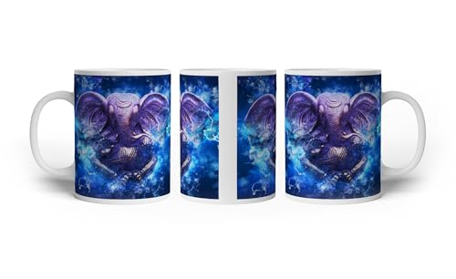 deyoli Motivetasse Hindu-Göttheit Ganesha in goldener Statue 300ml, aus weißem Keramik/Kaffetasse/Geschenkidee von deyoli