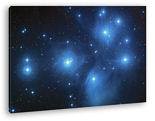 deyoli Plejaden Sternenhaufen Format: 120x80 als Leinwand, Motiv fertig gerahmt auf Echtholzrahmen, Hochwertiger Digitaldruck mit Rahmen, Kein Poster oder Plakat von deyoli