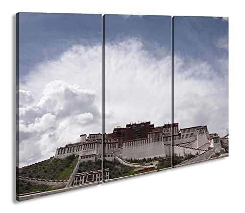 deyoli Potala Palast in Tibet Format: 3-teilig 120x80 als Leinwandbild, Motiv fertig gerahmt auf Echtholzrahmen, Hochwertiger Digitaldruck mit Rahmen, Kein Poster oder Plakat von deyoli