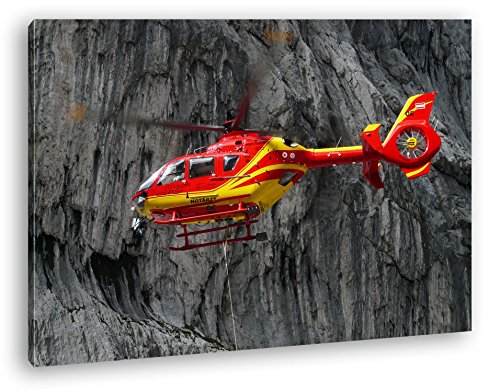 deyoli Rettungshutschrauber im Einsatz Format: 80x60 als Leinwandbild, Motiv fertig gerahmt auf Echtholzrahmen, Hochwertiger Digitaldruck mit Rahmen, Kein Poster oder Plakat von deyoli