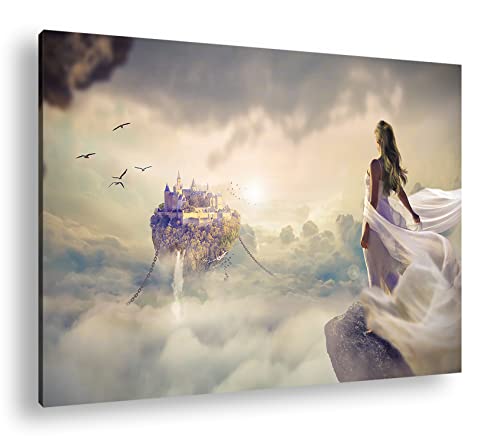 deyoli Schloss im Himmel Format: 100x70 als Leinwand, Motiv fertig gerahmt auf Echtholzrahmen, Hochwertiger Digitaldruck mit Rahmen, Kein Poster oder Plakat von deyoli