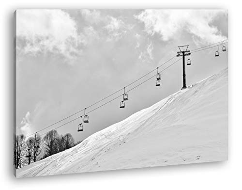 deyoli Ski Sessellift Format: 100x70 Effekt: Schwarz&Weiß als Leinwandbild, Motiv fertig gerahmt auf Echtholzrahmen, Hochwertiger Digitaldruck mit Rahmen, Kein Poster oder Plakat von deyoli