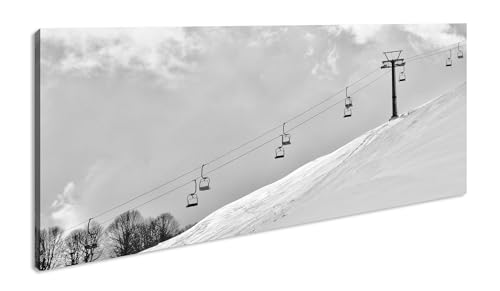 deyoli Ski Sessellift Panorama 120x60 cm Effekt: Schwarz/Weiß als Leinwandbild, Motiv fertig gerahmt auf Echtholzrahmen, Hochwertiger Digitaldruck mit Rahmen von deyoli