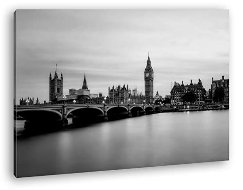 deyoli Skyline von London Format: 60x40 Effekt: Schwarz&Weiß als Leinwandbild, Motiv fertig gerahmt auf Echtholzrahmen, Hochwertiger Digitaldruck mit Rahmen, Kein Poster oder Plakat von deyoli