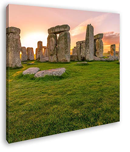 deyoli Steines des Stonehenge bei Sonnenaufgang Format: 40x40 als Leinwand, Motiv fertig gerahmt auf Echtholzrahmen, Hochwertiger Digitaldruck mit Rahmen, Kein Poster oder Plakat von deyoli