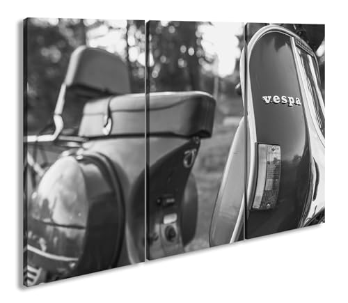 deyoli Vespa Motorrad in schöner Landschaft Effekt: Schwarz/Weiß Format: 3-teilig 120x80 als Leinwandbild, Motiv auf Echtholzrahmen, Hochwertiger Digitaldruck mit Rahmen, Kein Poster von deyoli