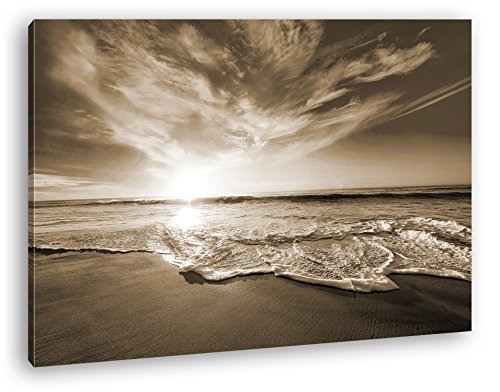 deyoli Wunderschöner Sonnenaufgang am Meer Format: 120x80 Effekt: Sepia als Leinwandbild, Motiv fertig gerahmt auf Echtholzrahmen, Hochwertiger Digitaldruck mit Rahmen, Kein Poster oder Plakat von deyoli