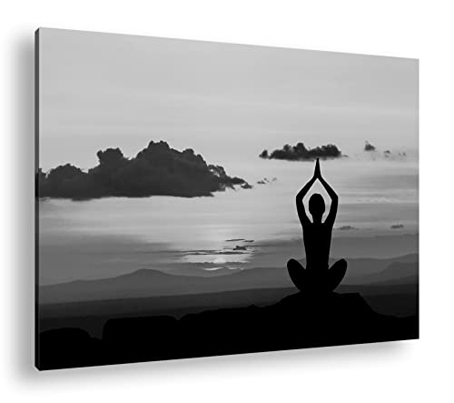 deyoli Yoga Meditation am Meer Format: 120x80 Effekt: Schwarz&Weiß als Leinwandbild, Motiv fertig gerahmt auf Echtholzrahmen, Hochwertiger Digitaldruck, Kein Poster oder Plakat von deyoli