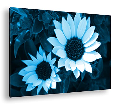 deyoli zauberhafte Blumen Format: 80x60 Effekt: Monocrome Blau als Leinwand, Motiv fertig gerahmt auf Echtholzrahmen, Hochwertiger Digitaldruck mit Rahmen von deyoli