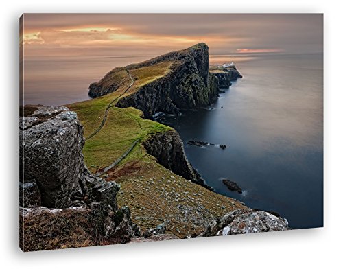 deyoli atemberaubende Felsenküste in Schottland Format: 120x80 als Leinwandbild, Motiv fertig gerahmt auf Echtholzrahmen, Hochwertiger Digitaldruck mit Rahmen, Kein Poster oder Plakat von deyoli