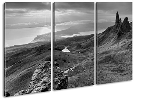 deyoli atemberaubende Landschaft in Schottland Effekt: Schwarz/Weiß Format: 3-teilig 120x80 als Leinwandbild, Motiv auf Echtholzrahmen, Hochwertiger Digitaldruck mit Rahmen, Kein Poster von deyoli
