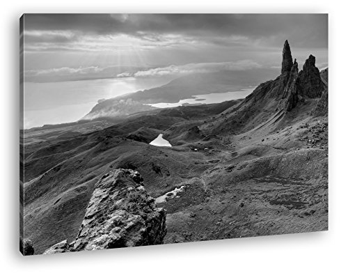 deyoli atemberaubende Landschaft in Schottland Effekt: Schwarz/Weiß im Format: 100x70 als Leinwandbild, Motiv fertig gerahmt auf Echtholzrahmen, Hochwertiger Digitaldruck mit Rahmen von deyoli