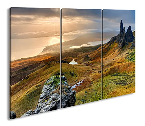deyoli atemberaubende Landschaft in Schottland Format: 3-teilig 120x80 als Leinwandbild, Motiv fertig gerahmt auf Echtholzrahmen, Hochwertiger Digitaldruck mit Rahmen, Kein Poster oder Plakat von deyoli