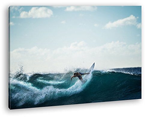 deyoli cooler Surfer beim Wellenreiten Format: 100x70 als Leinwandbild, Motiv fertig gerahmt auf Echtholzrahmen, Hochwertiger Digitaldruck mit Rahmen, Kein Poster oder Plakat von deyoli