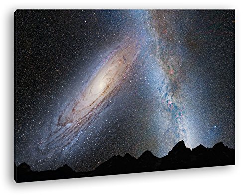 deyoli die Milchstraße und die Andromedagalaxie Format: 60x40 als Leinwand, Motiv fertig gerahmt auf Echtholzrahmen, Hochwertiger Digitaldruck mit Rahmen, Kein Poster oder Plakat von deyoli
