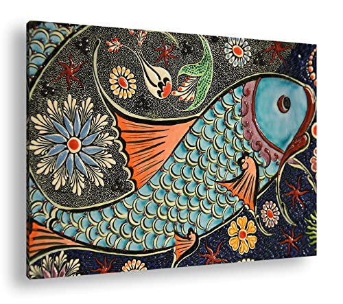 deyoli edles Fisch Mosaik Format: 80x60 als Leinwand, Motiv fertig gerahmt auf Echtholzrahmen, Hochwertiger Digitaldruck mit Rahmen, Kein Poster oder Plakat von deyoli