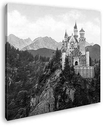 deyoli einladende Burg Neuschwanstein Format: 60x60 Effekt: Schwarz&Weiß als Leinwandbild, Motiv auf Echtholzrahmen, Hochwertiger Digitaldruck mit Rahmen, Kein Poster oder Plakat von deyoli