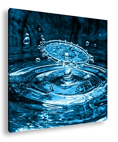 deyoli fallender Wassertropfen Format: 60x60 Effekt: Monocrome Blau als Leinwand, Motiv fertig gerahmt auf Echtholzrahmen, Hochwertiger Digitaldruck mit Rahmen von deyoli