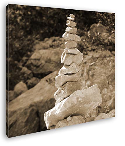 deyoli hoher Stapel Steine Format: 70x70 Effekt: Sepia als Leinwandbild, Motiv auf Echtholzrahmen, Hochwertiger Digitaldruck mit Rahmen, Kein Poster oder Plakat von deyoli