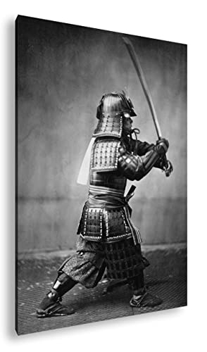 deyoli kampfbereiter Samurai-Krieger Format: 80x60 als Leinwandbild, Motiv fertig gerahmt auf Echtholzrahmen, Hochwertiger Digitaldruck, Kein Poster oder Plakat von deyoli