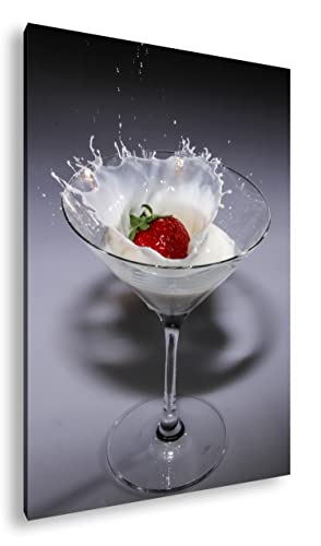 deyoli kleines Cocktailglas mit Erdbeere und Sahne Format:75x50 cm als Leinwandbild, Motiv fertig gerahmt auf Echtholzrahmen, Hochwertiger Digitaldruck mit Rahmen von deyoli