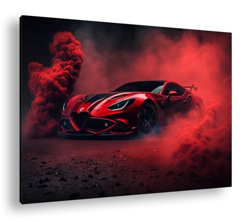 deyoli luxuriöser roter Lamborghini Format: 100x70 als Leinwand, Motiv fertig gerahmt auf Echtholzrahmen, Hochwertiger Digitaldruck mit Rahmen, Kein Poster oder Plakat von deyoli