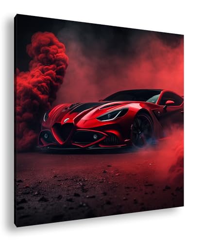 deyoli luxuriöser roter Lamborghini Format: 60x60 als Leinwand, Motiv fertig gerahmt auf Echtholzrahmen, Hochwertiger Digitaldruck mit Rahmen, Kein Poster oder Plakat von deyoli
